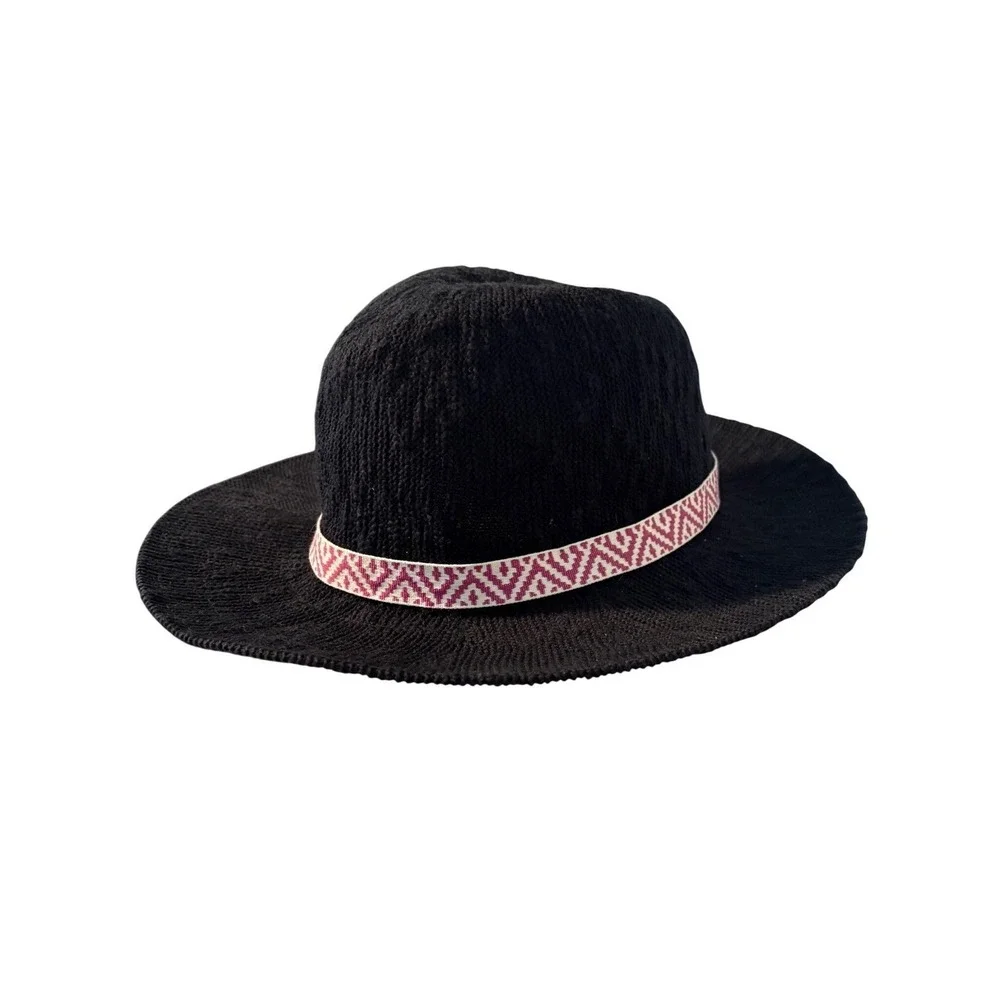 Hollister‎ Y2K Womens Black Knit Wide Brim Hat With Aztec Band One Size Festival